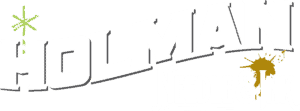 logotipo de texto blanco con manchas de tinta, dice "Holman Needle & Ink"